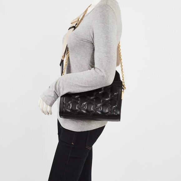 Gucci Black Leather GG Metalasse Frame Top Crossbody Shoulder Bag - Picture 2 of 12